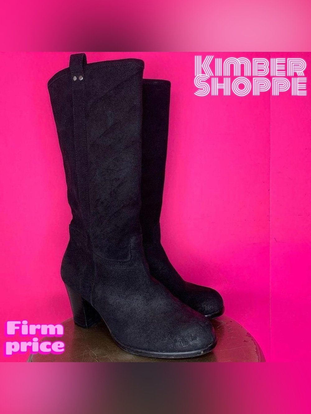 Zodiac Frankie Black Suede Block Heel Slouch Pull-On Tall Boots US 8